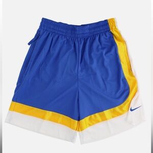 Nike Men's Basketball Shorts Blue, White & Yellow Loose Fit Asymmetrical Curve
